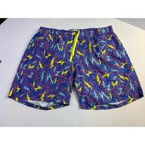 Tipsy Elves Swim Trunks 3XL Neon 80s Retro Lightning Print Shorts Mesh Lined